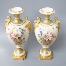 A pair of Royal Worcester flower painted vases, signed Cole 17cm